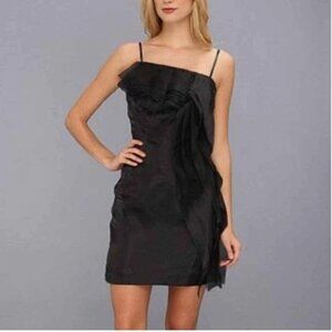 Calvin Klein Dress Womens 12 Black Satin Tiered Ruffle Chiffon Chic Cocktail